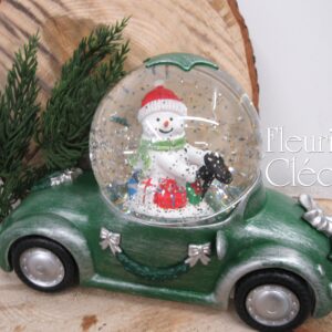 Boule à neige voiture bonhomme de neige