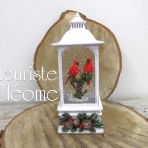 Boule à neige lanterne blanche cardinal rouge