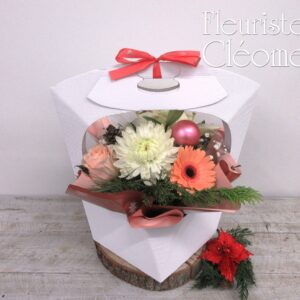 Boîte florale Noël Ivoire & Pêche