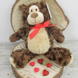 petit ourson brun chocolat caramel avec boucle rouge